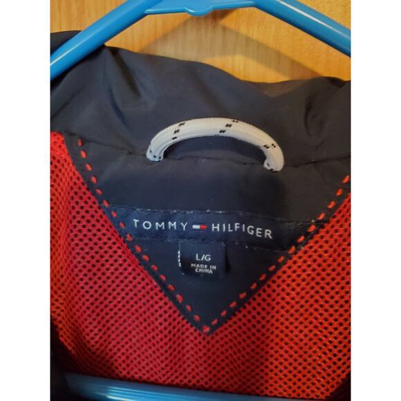 Tommy Hilfiger Womens Windbreaker Jacket Hooded Full Zip Drawstring Navy Sz L - Picture 4 of 8